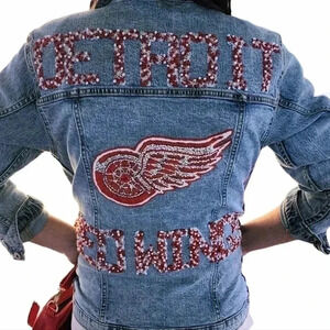 Custom Detroit Red Wings Jacket hand embroidered and rhinestoned